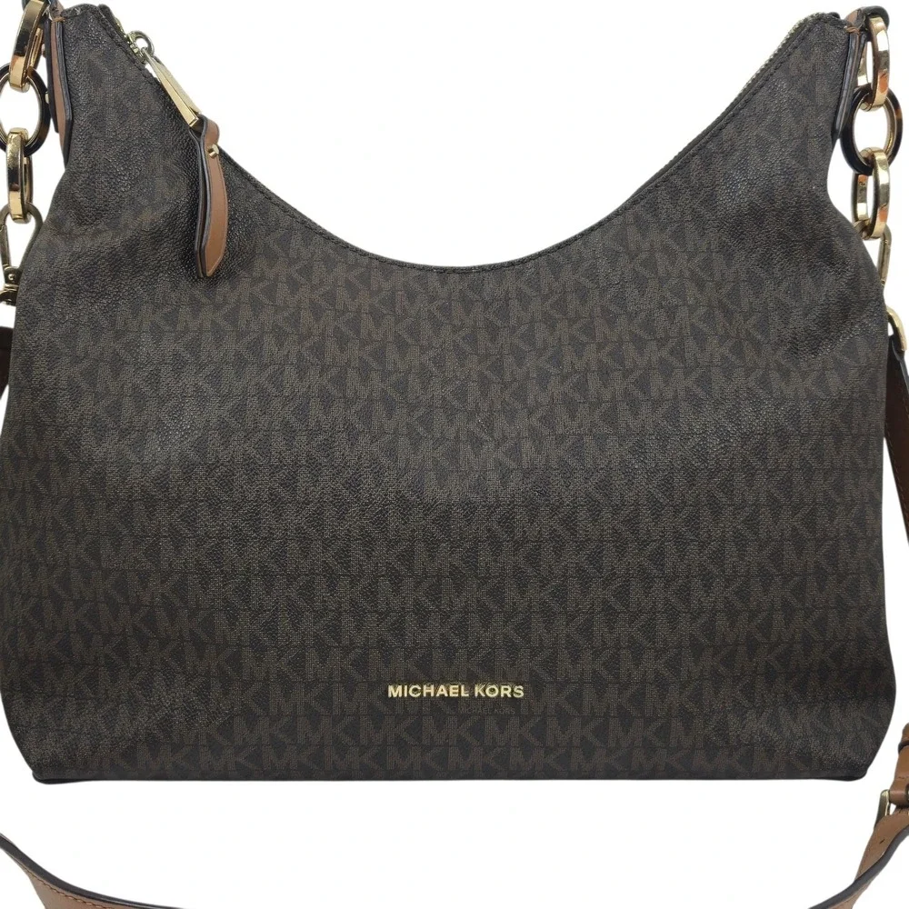 Michael Kors Isabella Medium Hobo Bag Brown Monogram Signature Logo 38T7GIRL3B